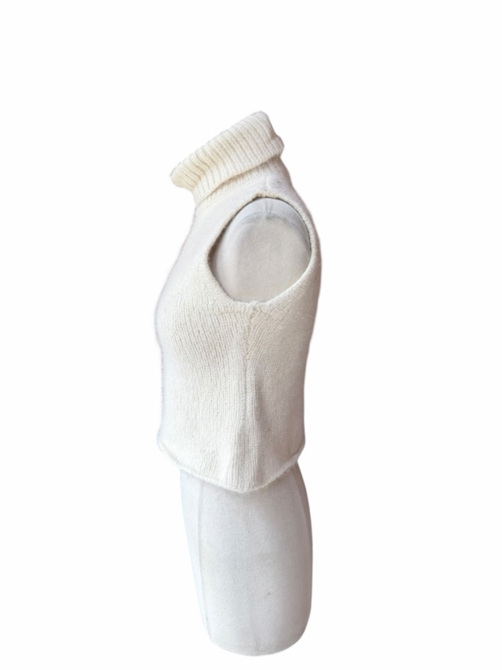 1990s Jones of New York Merino Wool Angora Cropped Sleeveless Turtleneck Sweater - Picture 3 of 5